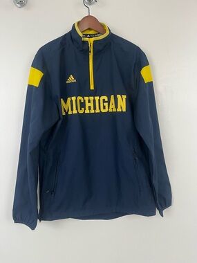 Adidas Michigan Wolverines navy blue and yellow quarter-zip windbreaker jacket